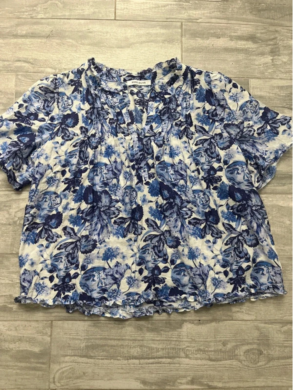 Rose + Olive Blue and White Floral Blouse
